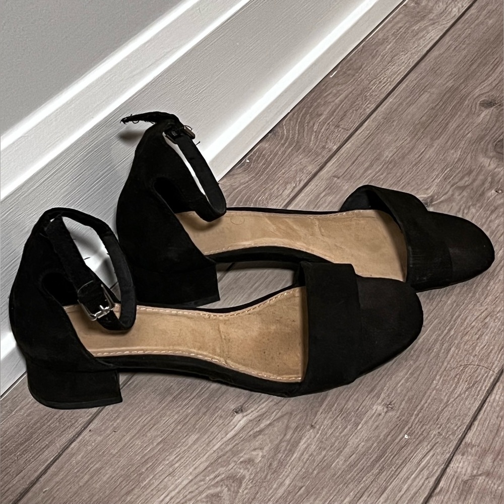 Black Heeled Flats with Ankle Strap